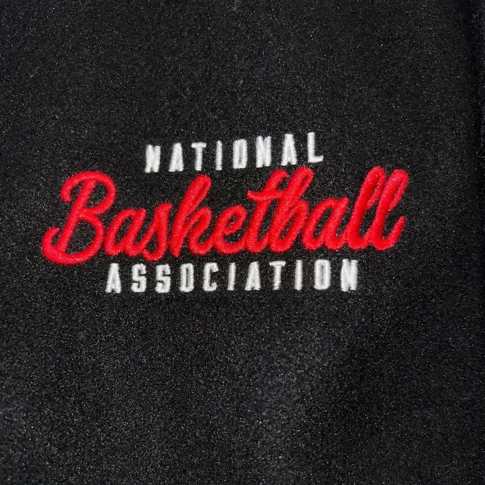 NBA Final Boss Varsity Letterman Jacket Mens M Black Grey Snap Front Bomber NWT